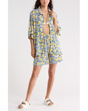 Abound Easy Printed Cover-Up Shirt & Shorts Set - Blue
