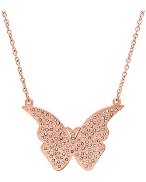 Steeltime 18K Rose Plated Crystal Butterfly Pendant Necklace - Pink
