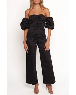 Petal & Pup Myla Off The Shoulder Ruched Cotton Jumpsuit - Black