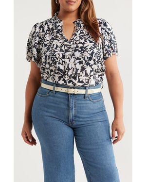 Caslon Floral Flounce Sleeve Top - Blue
