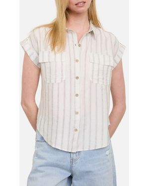 Blu Pepper Stripe Short Sleeve Button-Up Shirt - White