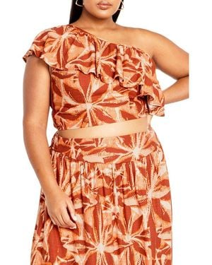 City Chic Ruffle One-Shoulder Crop Top - Orange