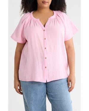 Beach Lunch Lounge Lark Cotton Gauze Button-Up Top - Pink