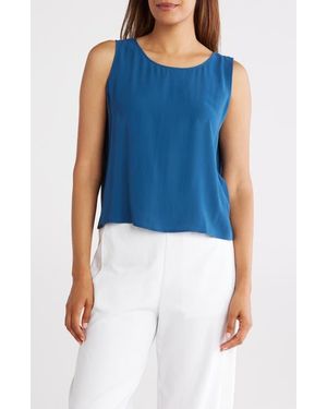 Eileen Fisher Jewel Neck Silk Shell Top - Blue