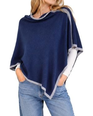 Portolano Cashmere Cowl Neck Poncho - Blue
