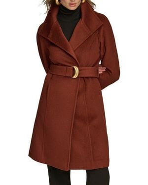 Donna Karan Belted Wool Wrap Coat - Red