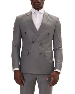 Ron Tomson Double-Breasted Wool Tuxedo Jacket - Gray