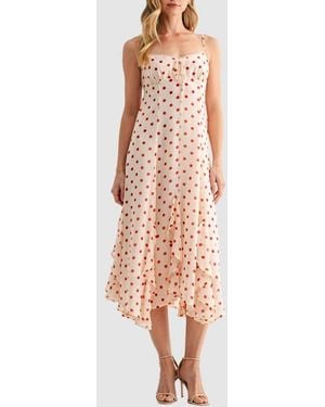 Lush Ruffle Handkerchief Hem Midi Dress - Pink