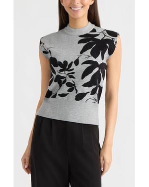 Ellen Tracy Floral Jacquard Sleeveless Sweater - Black