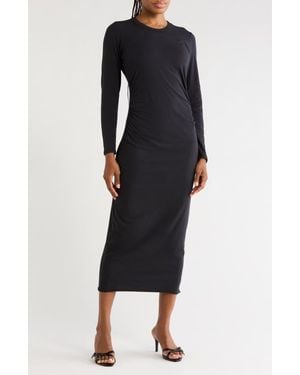 James Perse Ruched Long Sleeve Jersey Dress - Black