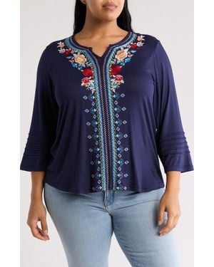 Forgotten Grace Embroidered Blouse - Blue