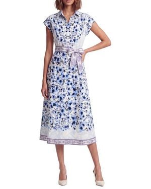 CELINA MOON Kira Tie Waist Midi Dress - Blue