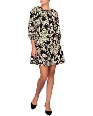 MELLODAY Floral Balloon Sleeve Babydoll Minidress - Black