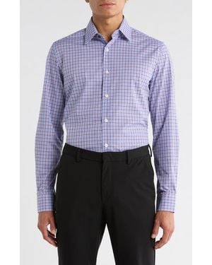 Duchamp Slim Fit Plaid Stretch Cotton Dress Shirt - Blue