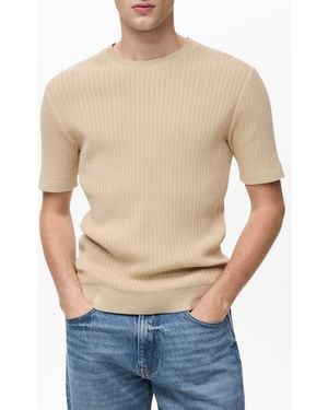 Mango Braided Cotton Blend Short Sleeve Sweater - Blue