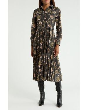 10 Crosby Derek Lam Kenza Pleated Long Sleeve Shirtdress - Multicolor