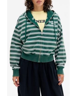 BDG Easy Zip Through Stripe Hoodie - Green