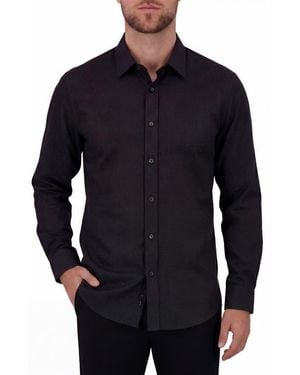 Report Collection Regular Fit Box Print 4-Way Stretch Button-Up Shirt - Black