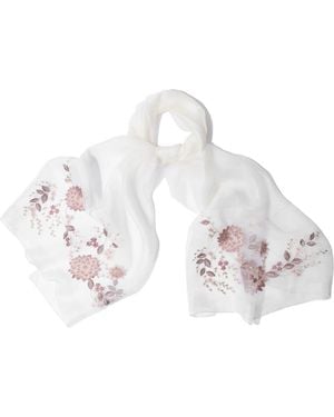 Saachi Floral Embroidered Scarf - White