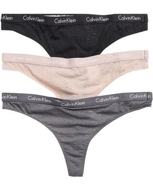 Calvin Klein Monogram 3-Pack Mesh Thongs - Gray