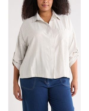 Max Studio Stripe Button-Up Shirt - White