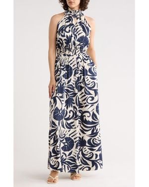 MELLODAY Abstract Maxi Halter Dress - Blue