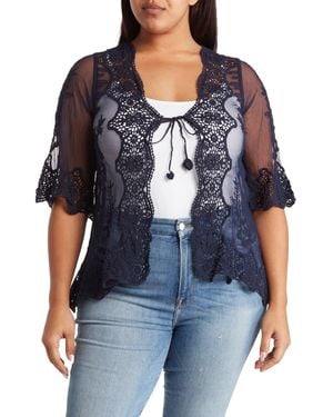 Forgotten Grace Tie Front Crochet Lace Trim Top - Black