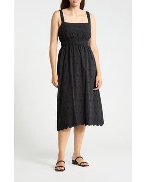 Ellen Tracy Embroidered Eyelet Cotton Midi Sundress - Black