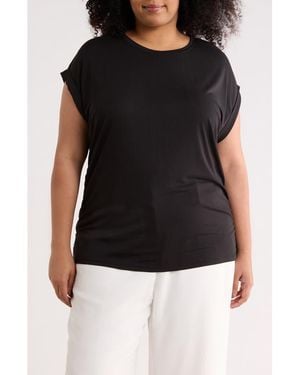 Tahari Cuff Short Sleeve Ruched T-Shirt - Black