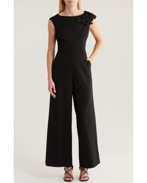 Donna Ricco Floral Appliqué Wide Leg Jumpsuit - Black