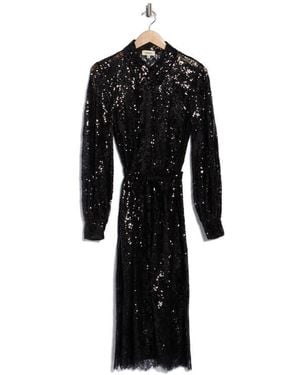 L'Agence Frida Long Sleeve Sequin Lace Dress - Black