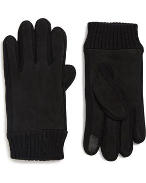 Calvin Klein Knit Cuff Suede Gloves - Black