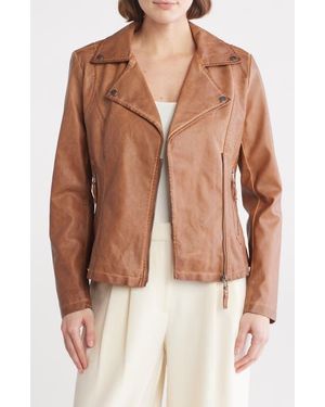 Max Studio Maxstudio Washed Faux Leather Moto Jacket - Brown
