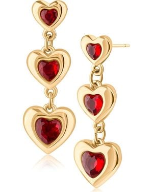 Jardin Graduated Triple Crystal Heart Drop Earrings - Multicolor