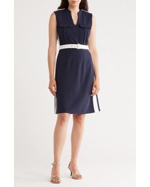 Nanette Lepore Sleeveless Belted Scuba Dress - Blue