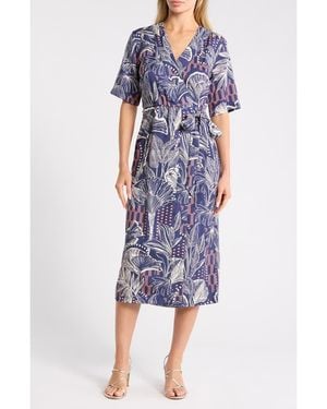Tori Richard Oasis Maika Short Sleeve Wrap Dress - Blue
