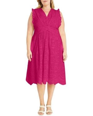 Maggy London Ruffle Eyelet Dress - Pink