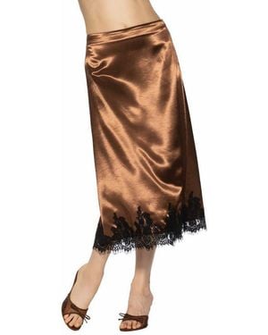 Alexia Admor Serena Lace Trim Satin Midi Skirt - Brown