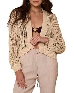 Saachi Faux Pearl Embellished Cardigan - Natural