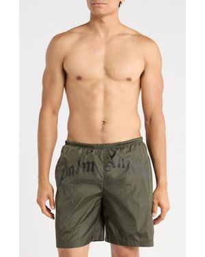 Palm Angels Curved Logo Swim Trunks - Gray