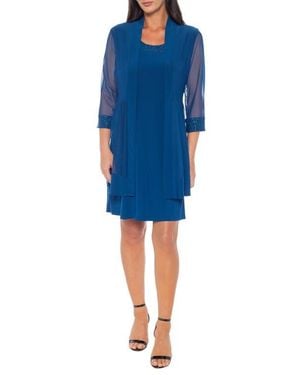 Marina Embellished Shift Dress With Jacket - Blue