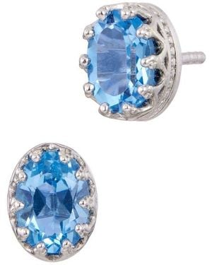 Savvy Cie Jewels Rhodium Plated Sterling Oval Semiprecious Stone Stud Earrings - Blue