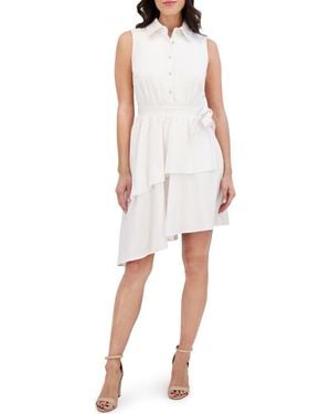 Kensie Sleeveless Asymmetric Hem Shirtdress - White