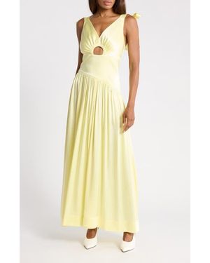 3.1 Phillip Lim Ruched Cutout V-Neck Gown - Yellow