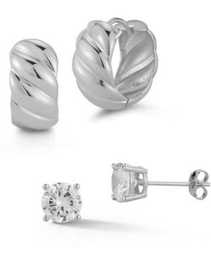 Glaze Jewelry 14K Vermeil 2-Piece Cz Stud & Huggie Hoop Earring Set - Gray