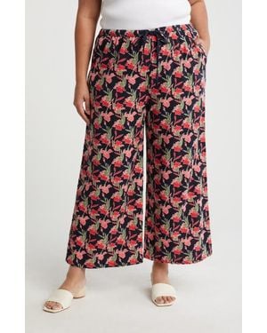 Caslon Pull-On Crop Wide Leg Linen Blend Pants - Red