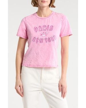 Cinq À Sept Garment Dyed Cotton Graphic Shrunken T-Shirt - Pink
