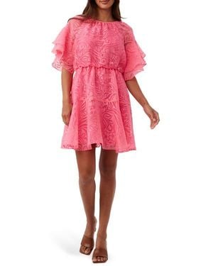 Trina Turk Ferry Flutter Sleeve Burnout Dress - Red