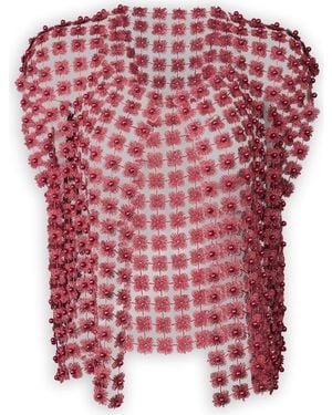 Saachi Pearly Beaded Floral Lace Top - Red