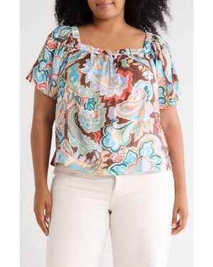 Vince Camuto Floral Short Sleeve Tiered Top - Blue